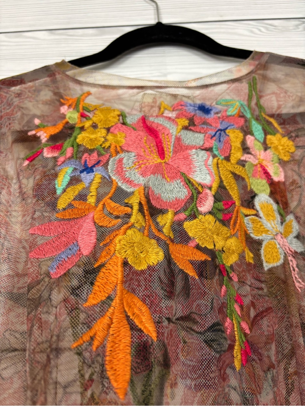 Johnny Was Sheer Floral Embroidered Dress in Pink, Blue, Green - Picture 8 of 10